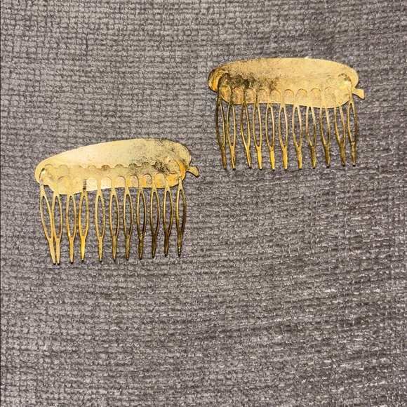 Vtg Cloisonné Floral/ Butterfly Hair Combs Gold Tone  Metal Hair Accessory - Picture 2 of 2